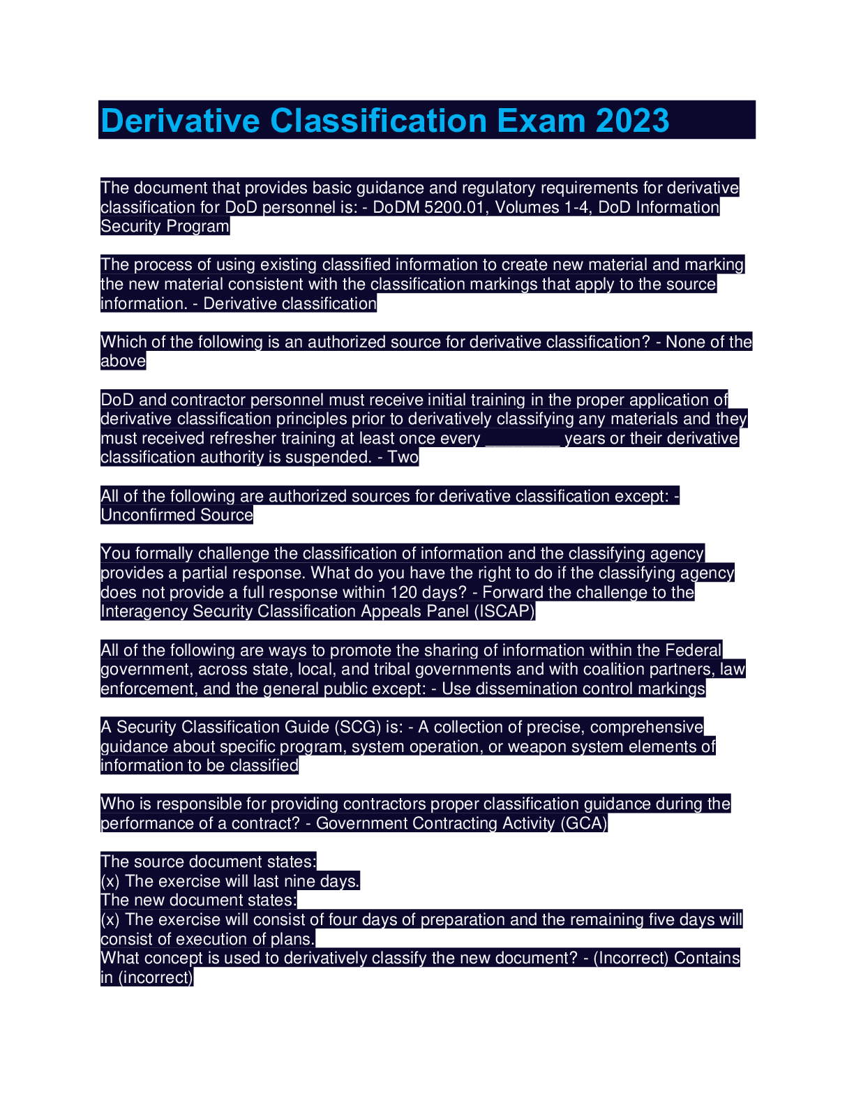 Preview image for Derivative Classification Exam 2023